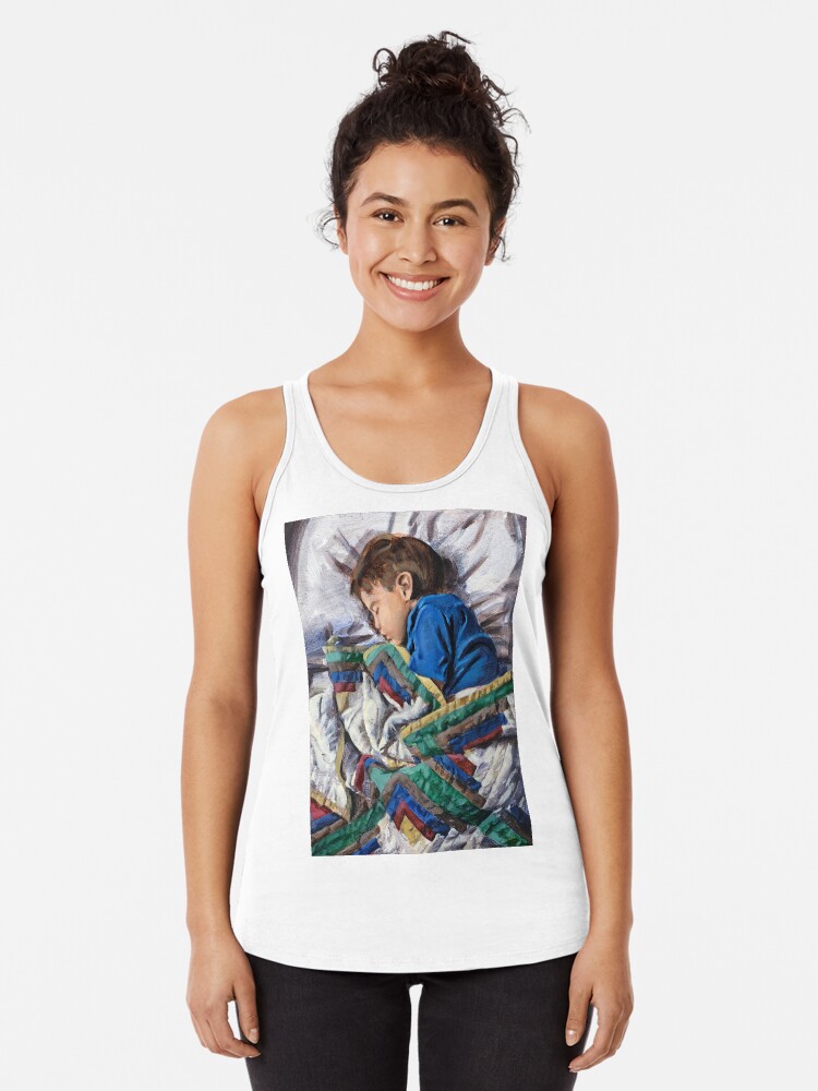 Thumbnail 1 of 3, Racerback Tank Top, Sleeping child and quilt designed and sold by rontaylorcrouch.