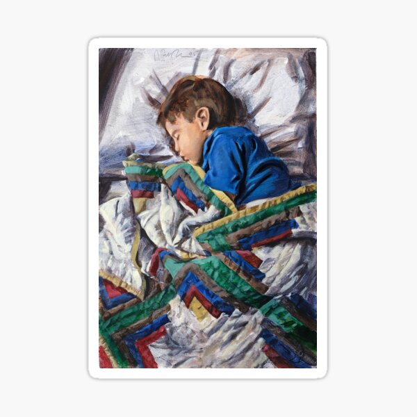 Sleeping child and quilt Sticker