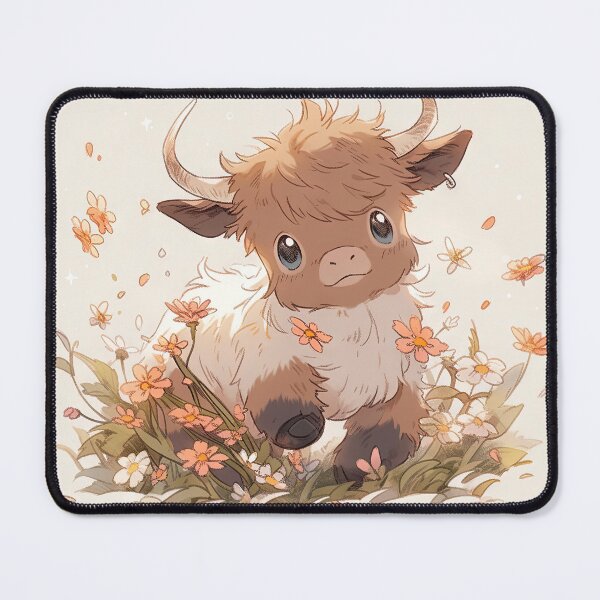 Item preview, cute highland cow calf baby in kawaii manga anime stlye designed and sold by WallyPink.