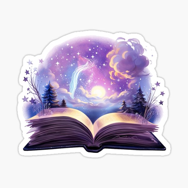 Fantasy World Coming Out Of Book Sticker Magnet - Watercolor Sticker