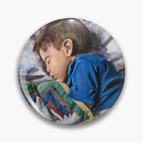 Sleeping child and quilt Pin