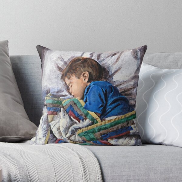 Sleeping child and quilt Throw Pillow
