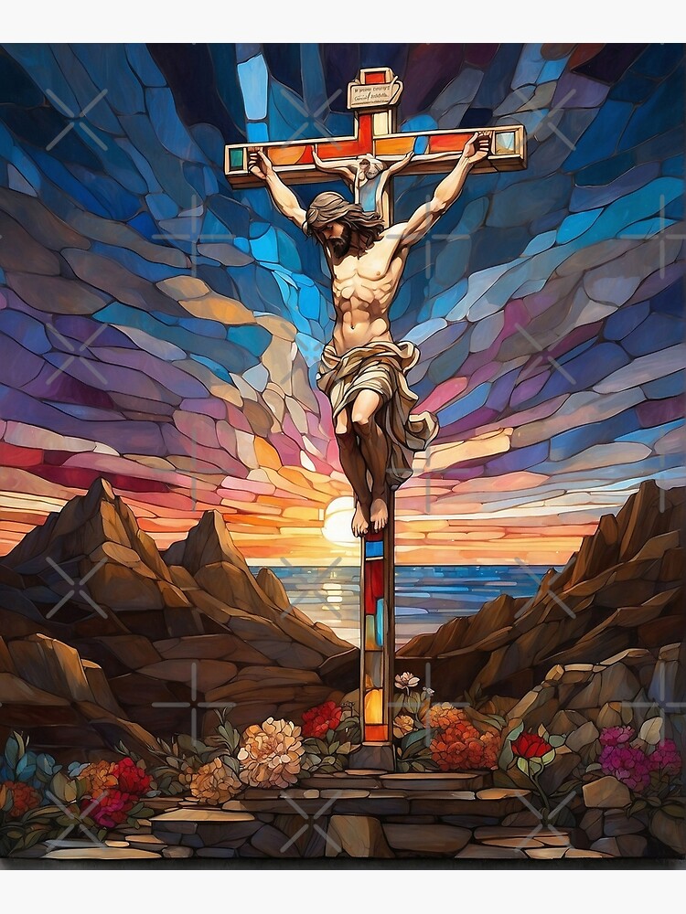 Jesus on top the Cross - framed holographic image