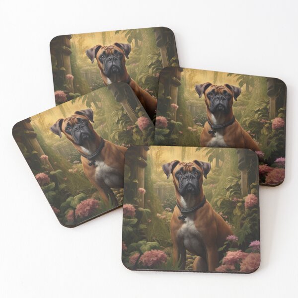 Item preview, cute boxer dog in secret garden designed and sold by WallyPink.