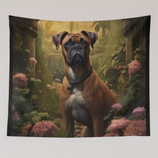 Item preview, cute boxer dog in secret garden designed and sold by WallyPink.
