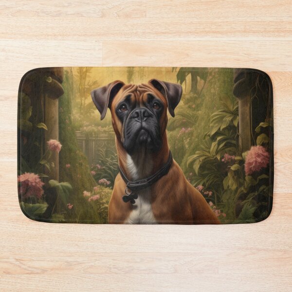 Item preview, cute boxer dog in secret garden designed and sold by WallyPink.