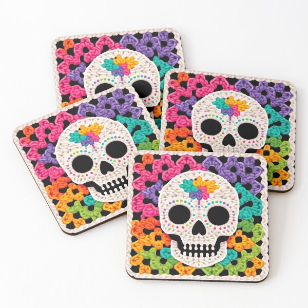 Item preview, A sugarskull rainbow granny square, crochet art designed and sold by Fr0mtheMachine.