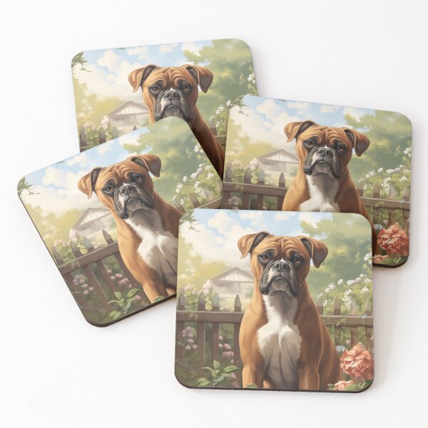 Item preview, cool boxer dog in the beautiful garden designed and sold by WallyPink.