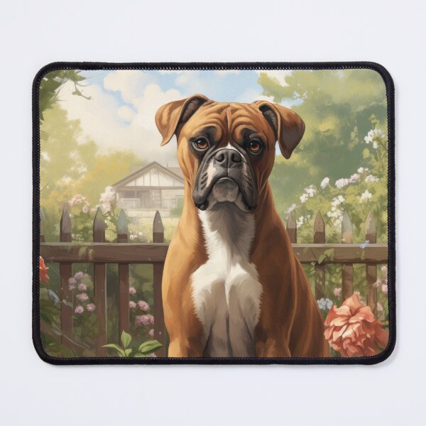Item preview, cool boxer dog in the beautiful garden designed and sold by WallyPink.