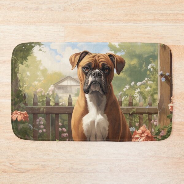 Item preview, cool boxer dog in the beautiful garden designed and sold by WallyPink.