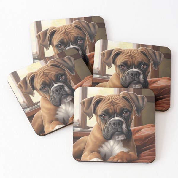 Item preview, cute boxer dog puppy on the sofa designed and sold by WallyPink.