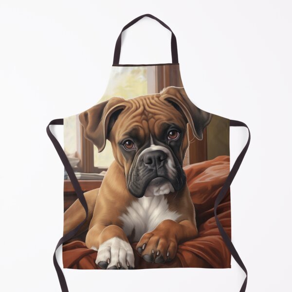 Item preview, cute boxer dog puppy on the sofa designed and sold by WallyPink.