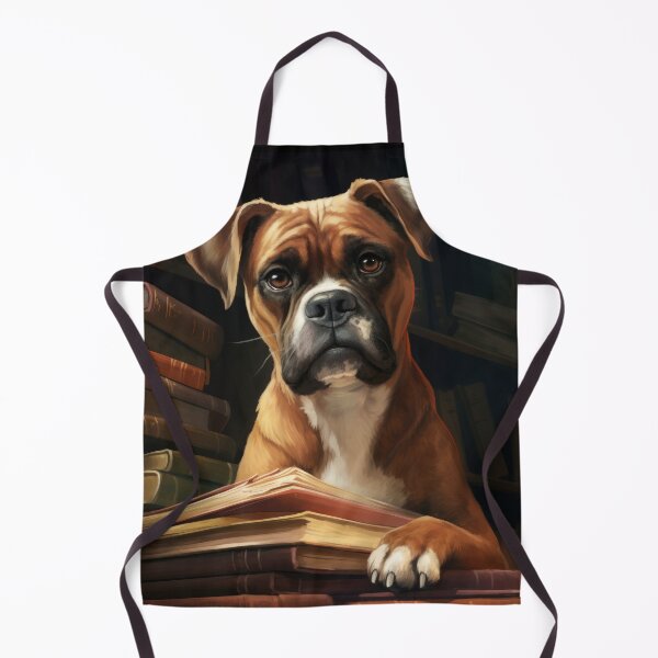 Item preview, smart boxer dog in the middle of old books designed and sold by WallyPink.