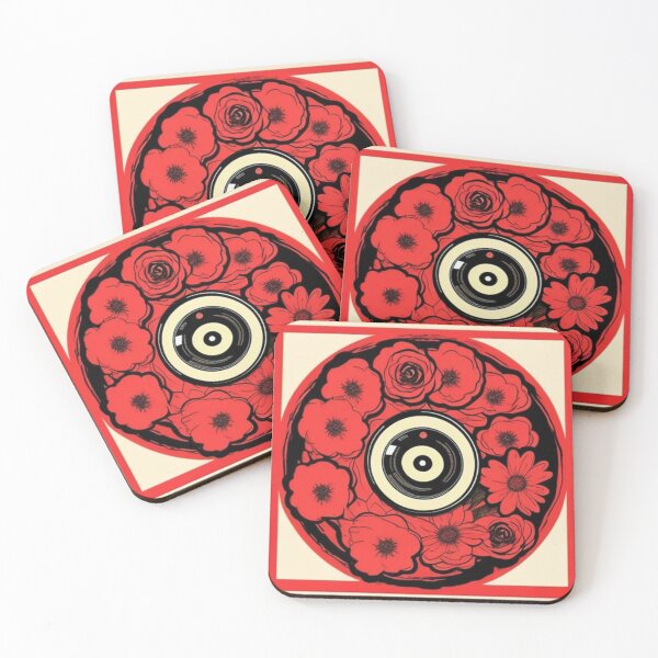 Item preview, Red Vintage Floral Vinyl designed and sold by musicgeniusart.