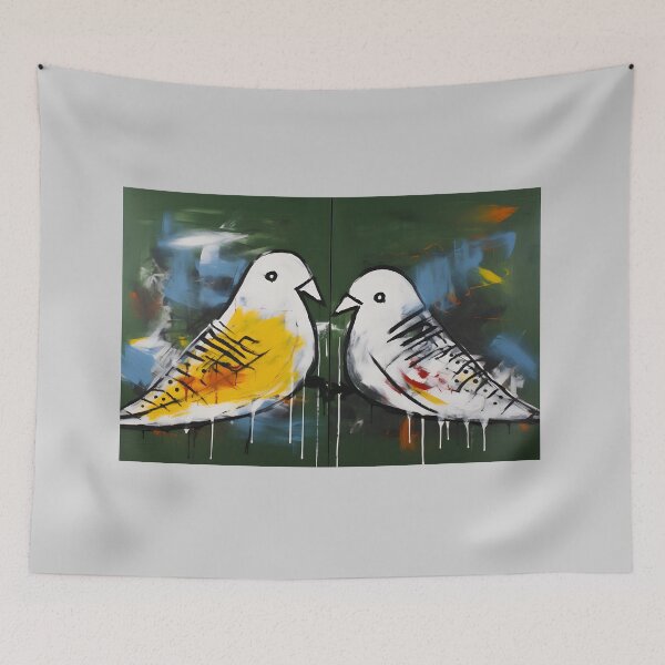 Item preview, Dual Melody of Peace- Graffiti Fusion Unleashing Two White Doves for Conflict Resolution designed and sold by OlfactoART Studio.