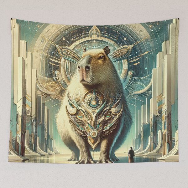 Item preview, Celestial Capybara - Futuristic Temple Guardian designed and sold by Newpixelland.