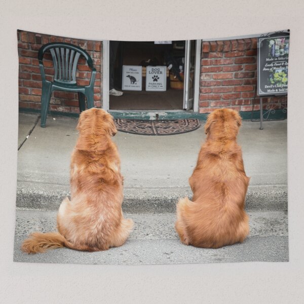 Item preview, Sit and Stay Funny Golden Retriever Street Photography designed and sold by nancyjcreates.