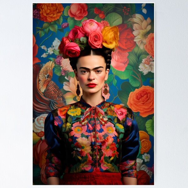 Aperçu de l'œuvre Frida Khalo avec des fleurs Oeuvre originale créée et vendue par Anthony Bagalini.