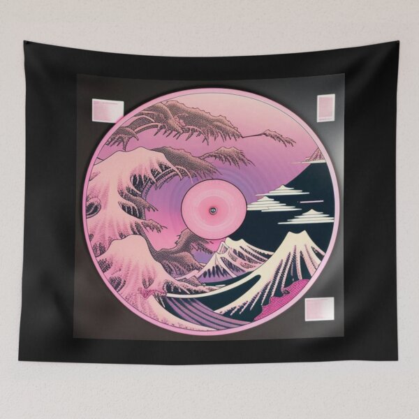 Item preview, Pink Kanagawa Mountains Anime Vinyl LP designed and sold by musicgeniusart.