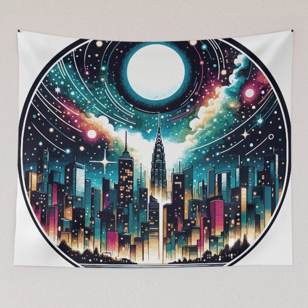 Item preview, Vibrant Cityscape Under Starry Sky designed and sold by OniumEth.