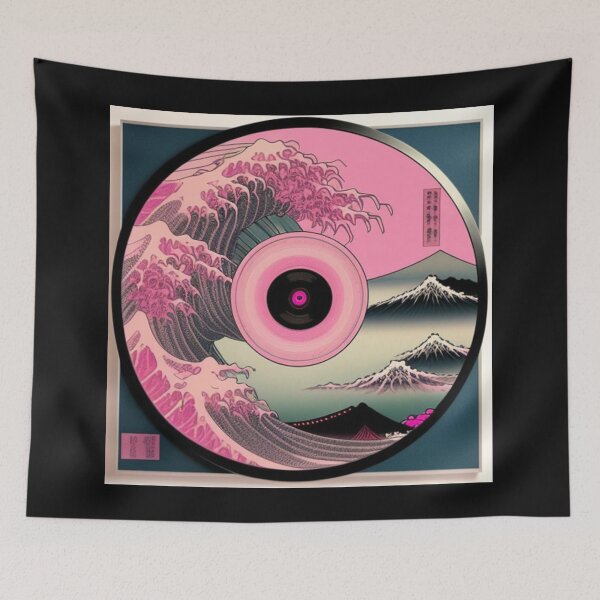 Item preview, Pink and Blue Japanese Hokusai Landscape Vinyl designed and sold by musicgeniusart.