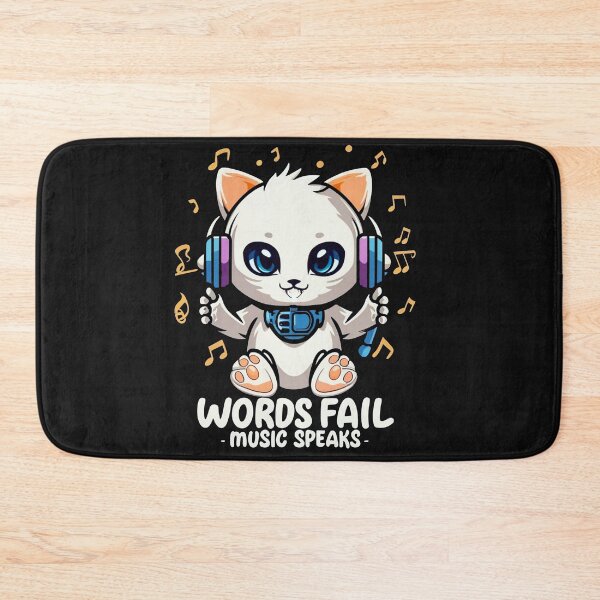 Item preview, kitten with hearing aid "words fail, music speaks" designed and sold by NotesForMusic.