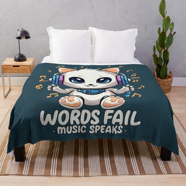 Item preview, kitten with hearing aid "words fail, music speaks" designed and sold by NotesForMusic.