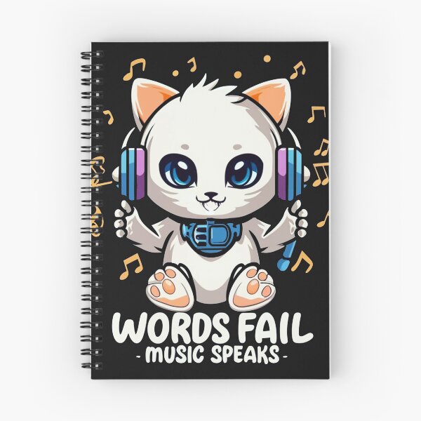 Item preview, kitten with hearing aid "words fail, music speaks" designed and sold by NotesForMusic.