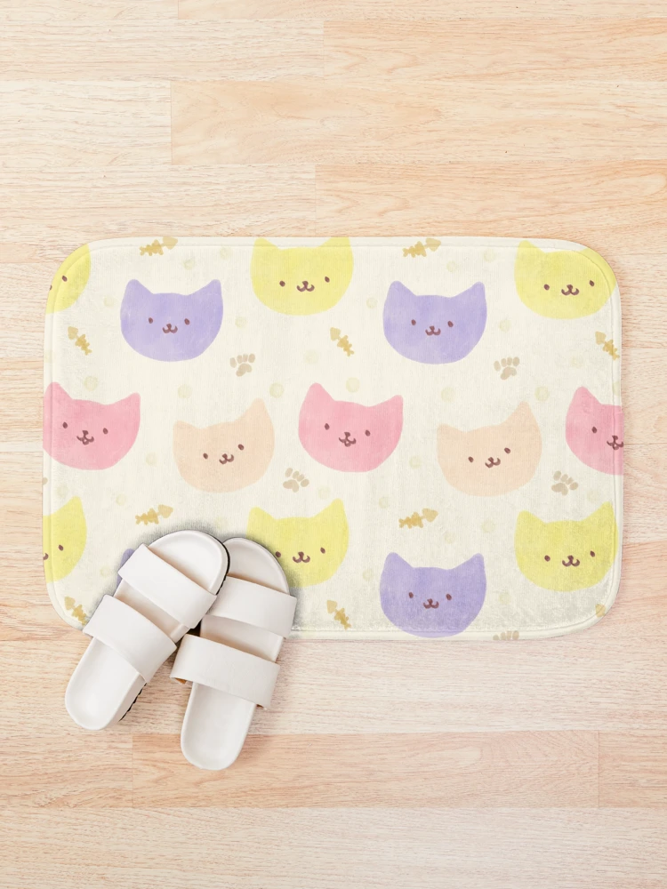 Thumbnail 1 of 6, Bath Mat, Pastel kittens pattern designed and sold by InversionGraph.