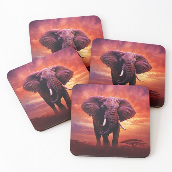 Item preview, Savannah Sunset Elephant - Majestic African Scene in Reds, Oranges, and Purples designed and sold by PaintbrushPlace.