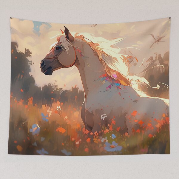 Item preview, Wildflower Elegance - Graceful Horse in Nature's Bloom, Vibrant Meadow Art designed and sold by PaintbrushPlace.