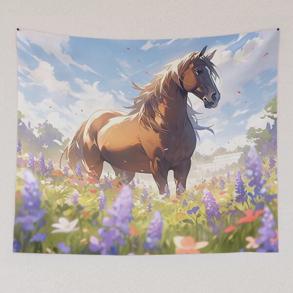 Item preview, Nature's Symphony - Elegant Horse Amidst Vibrant Wildflower Meadows designed and sold by PaintbrushPlace.