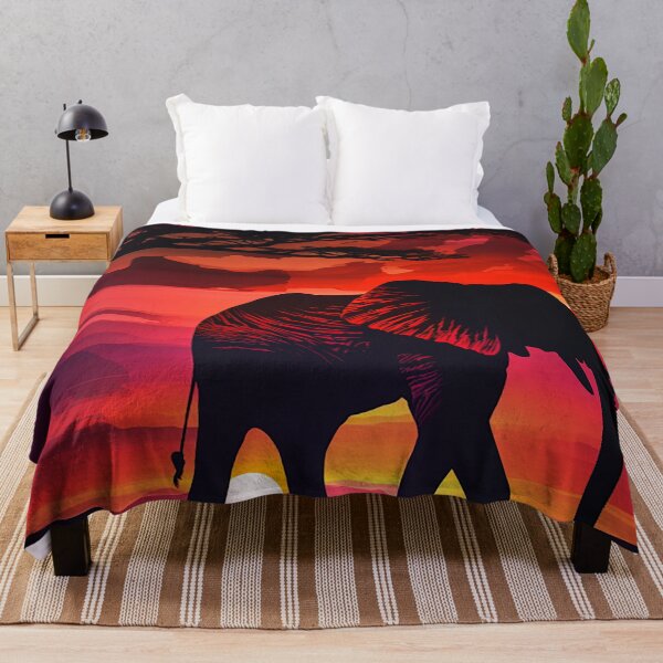 Item preview, Elephant at Dusk - African Sunset Fusion Art in Rich Reds, Oranges, and Purples designed and sold by PaintbrushPlace.