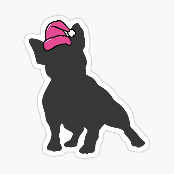 Frenchie with pink christmas hat Sticker