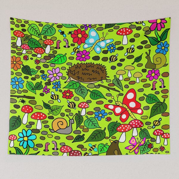 Item preview, Hand Drawn Cartoon Garden Animals And Insects Scene designed and sold by jaggerstudios.