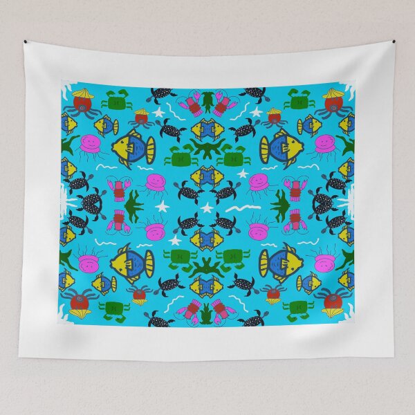 Aperçu de l'œuvre Pattern of cartoon stripe marine life colorful créée et vendue par Aesthetic shapes design.