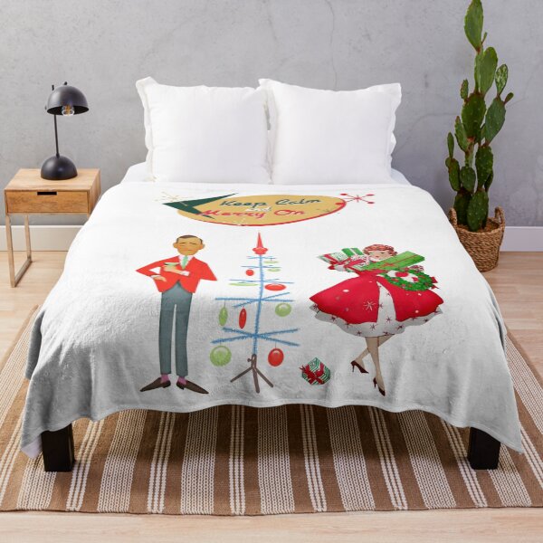 Item preview, Retro Mid-Century Modern Christmas Woman With Presents man With Drink designed and sold by BeansHotTees.