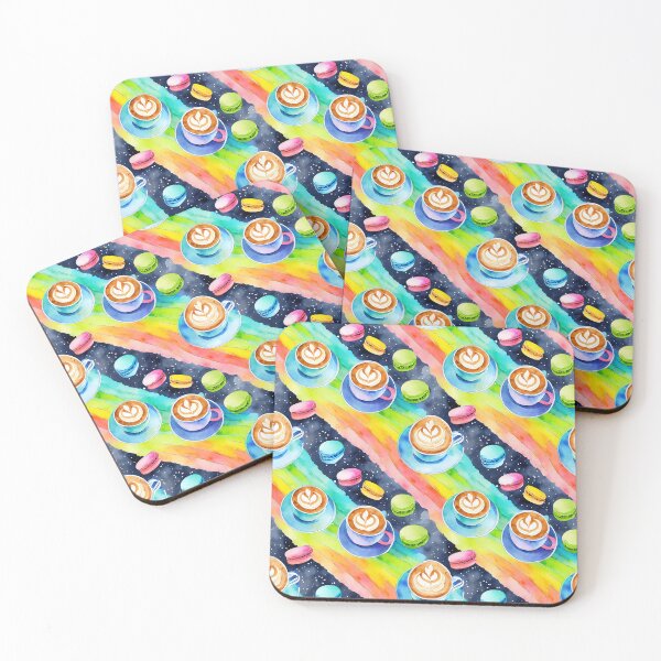 Item preview, Macarons and Coffee on Rainbows in Space designed and sold by craftyvixenart.