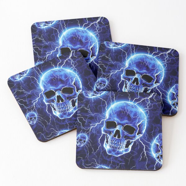 Item preview, Neon Electric Blue Lightening Skulls designed and sold by slicksdesigns.