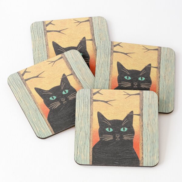 Item preview, Cute black cat with blue eyes - drawing in pink designed and sold by WallGemsArt.