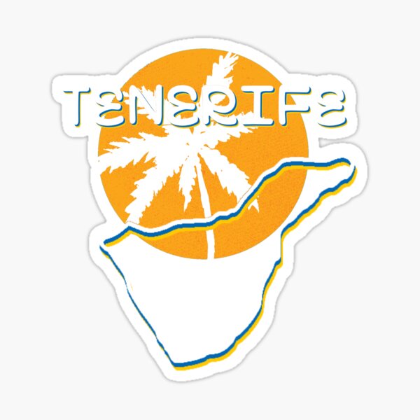 Item preview, Tenerife - the administrative colors of the flag are white, blue and yellow, the outline of the island against the background of the yellow sun and palm trees designed and sold by SplashTastic.