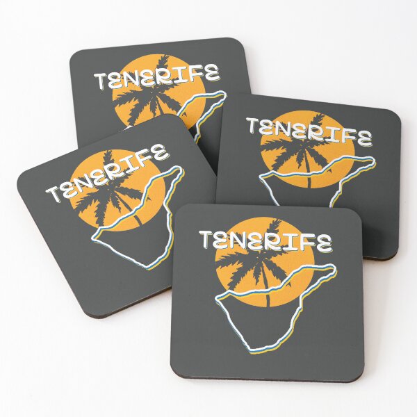 Item preview, Tenerife - the administrative colors of the flag are white, blue and yellow, the outline of the island against the background of the yellow sun and palm trees designed and sold by SplashTastic.