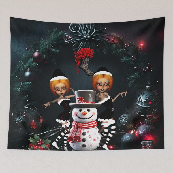 Item preview, Cute dark christmas elf with snowman.   designed and sold by nicky2342.