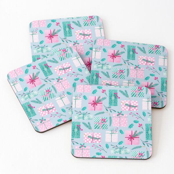 Item preview, Christmas presents with twigs and berries on a light blue background designed and sold by marielorestudio.