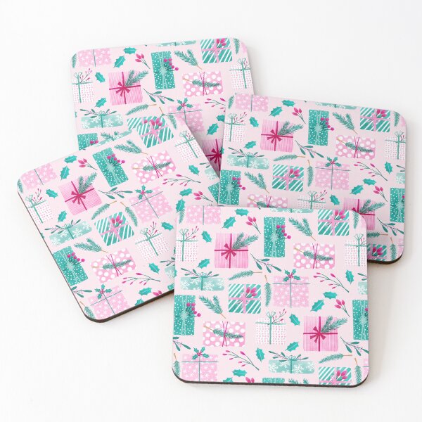 Item preview, Christmas presents with twigs and berries on light pink background designed and sold by marielorestudio.