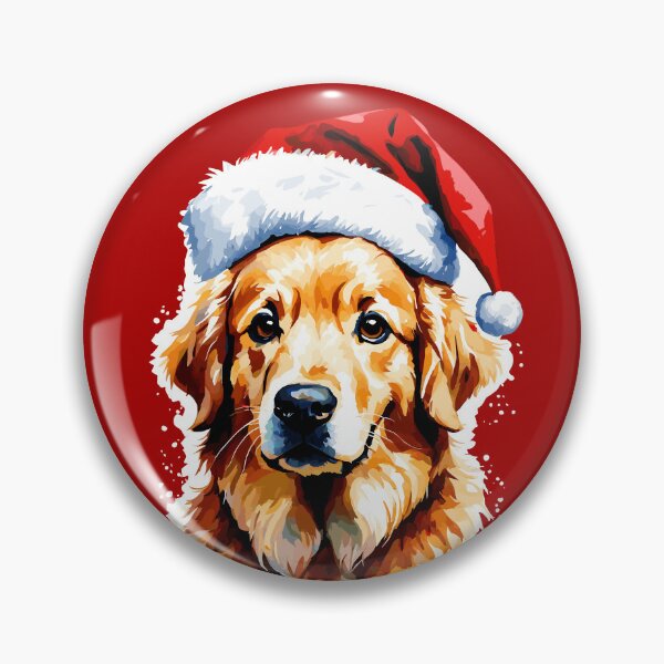 Item preview, Christmas golden retriever, golden retriever wearing a santa hat designed and sold by Niktarka.