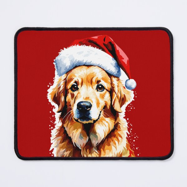 Item preview, Christmas golden retriever, golden retriever wearing a santa hat designed and sold by Niktarka.