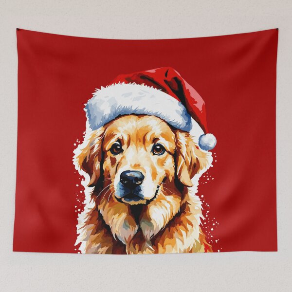 Item preview, Christmas golden retriever, golden retriever wearing a santa hat designed and sold by Niktarka.