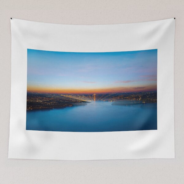 Item preview, Aerial View over Mountain and Lake and City Lucerne in a Dusk with Light Trails designed and sold by Mats Silvan.