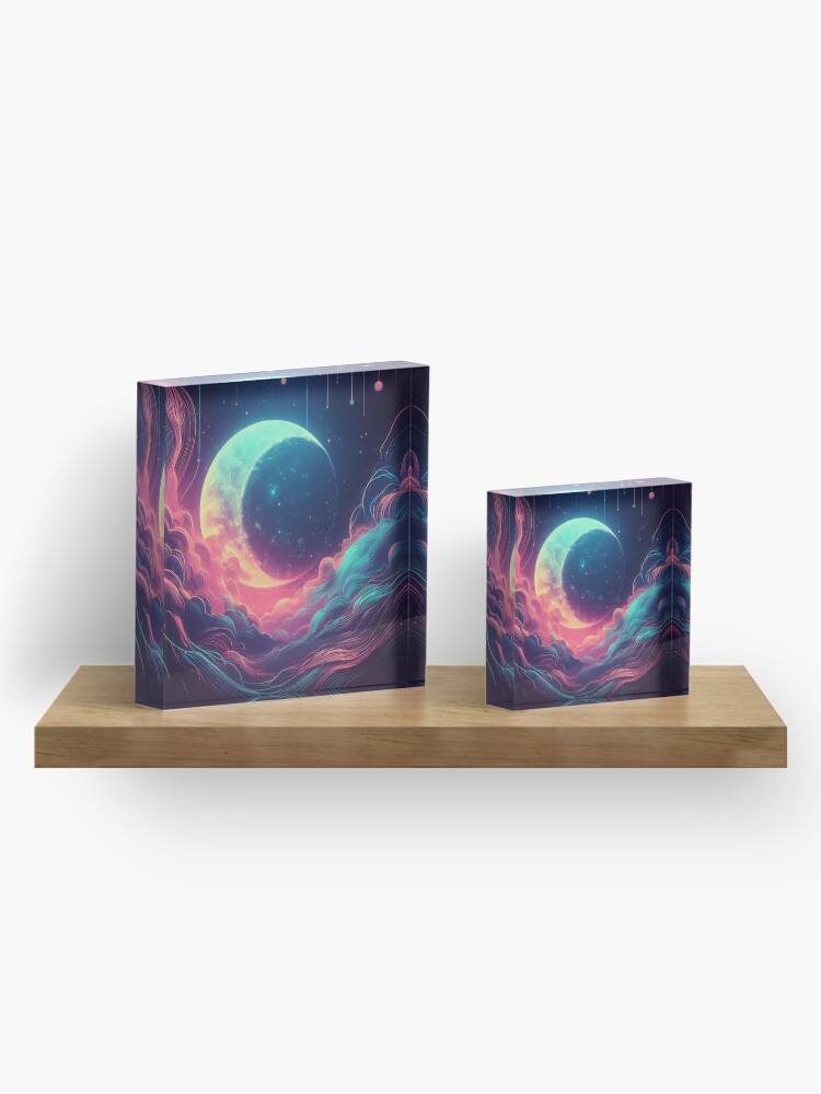 Thumbnail 4 of 5, Acrylic Block, Neon Art: The Moonlight Dream - www.mobiltoner.com designed and sold by cokemann.